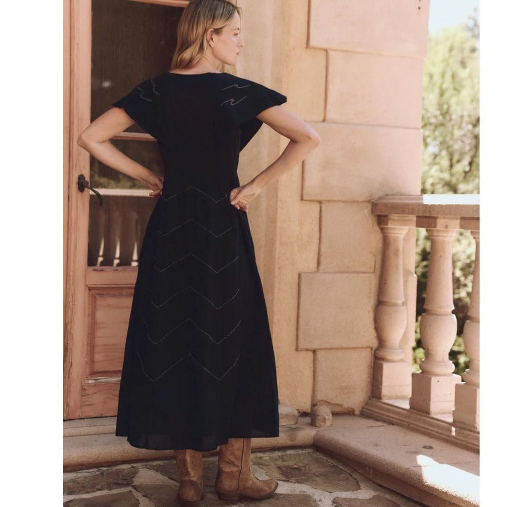 THE GREAT Beaded Partridge Black/Navy Blue Embellished Bird Midi Dress Size XS - Picture 6 of 14